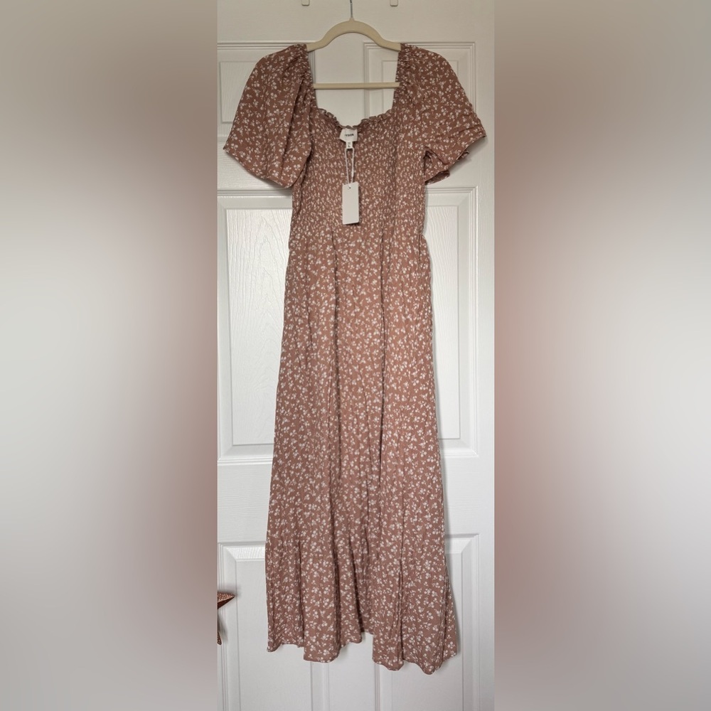 PinkBlush Maternity Blush Floral Smocked Maternity Midi Maxi Dress Square Neck - Picture 4 of 4